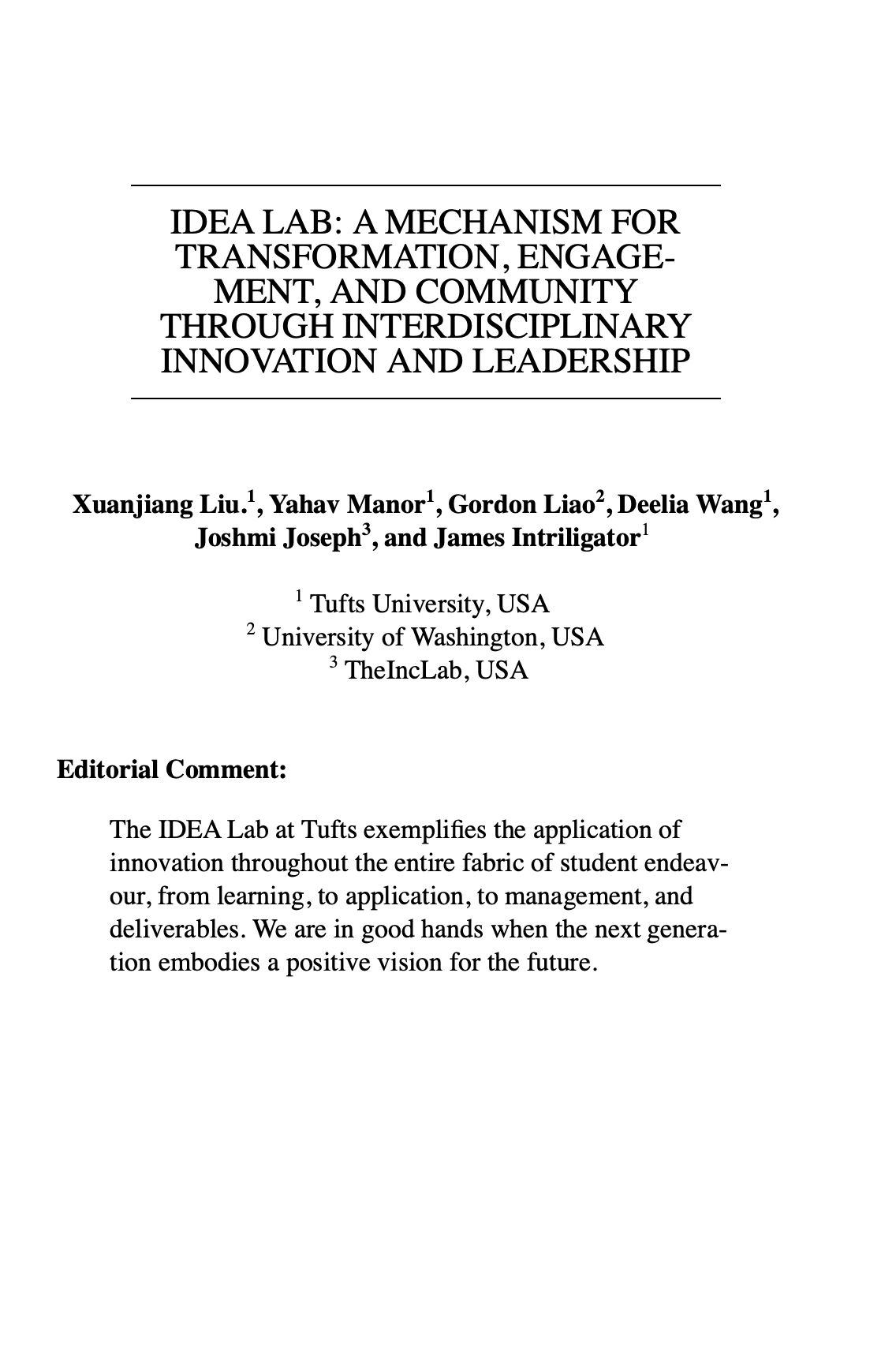 Published IDEA Lab chapter featuring Joshmi Joseph's educational work at Tufts University